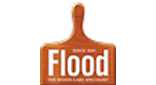 Flood paint and wood finishes logo with paintbrush graphic